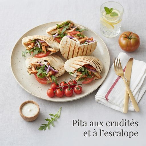 Pita with raw vegetables and cutlet