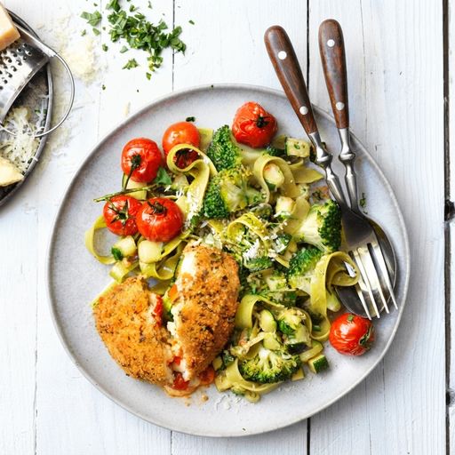 Tagliatelles au brocoli, parmesan et carré gourmand tomate & mozzarella