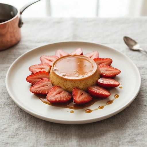 Strawberry crème renversée in small pots