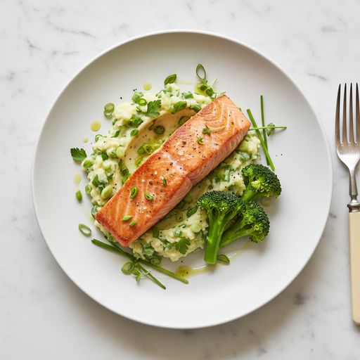 Saumon et purée aux oignons nouveaux
