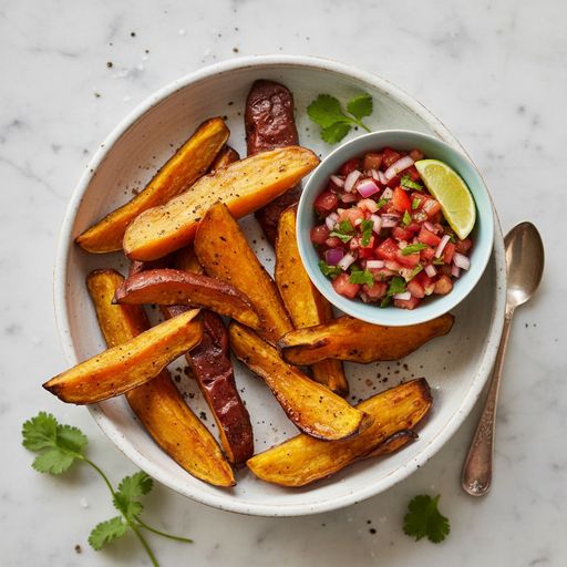 Sweet potato chips with simple salsa