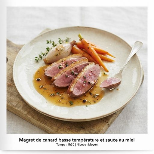 Low-temperature duck breast with honey sauce