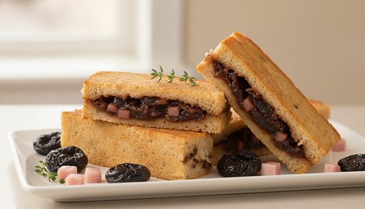 Prune and bacon croques by Laurent Mariotte