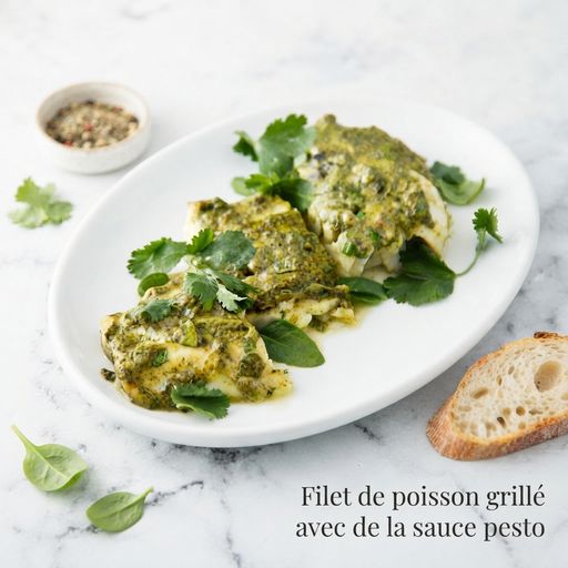 Grilled fish fillet with pesto sauce