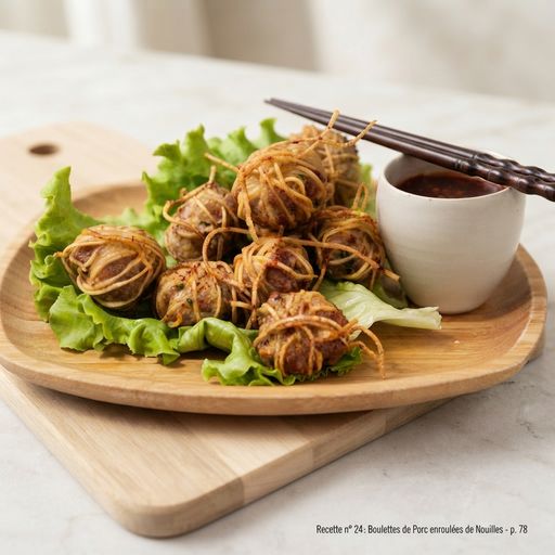 Boulettes de porc enroulées de nouilles