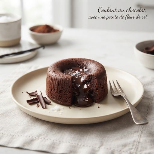 Chocolate lava cake with a pinch of fleur de sel