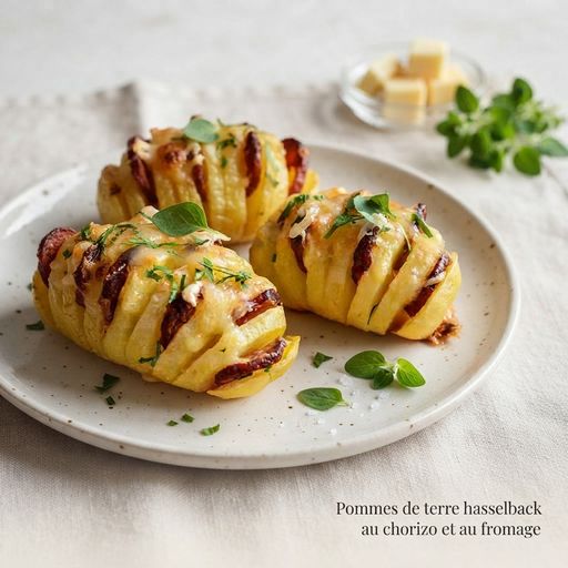Hasselback potatoes with chorizo and cheese