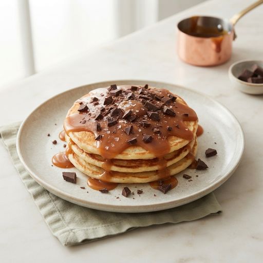 Pancakes with salted butter caramel and chocolate sauce