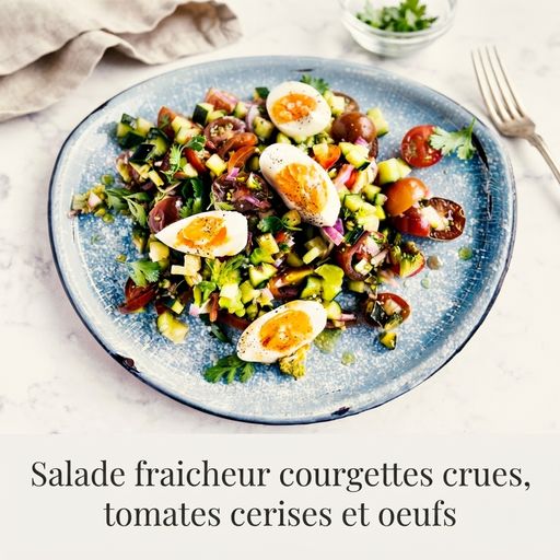 Fresh raw zucchini, cherry tomato and egg salad