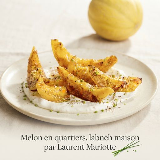 Melon wedges, homemade labneh by Laurent Mariotte
