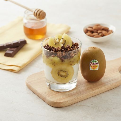Zespri™ SunGold™ yellow kiwi, Greek yogurt and chocolate granola verrines