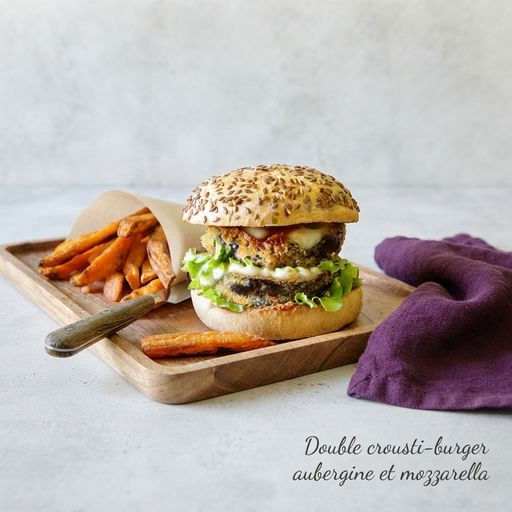 Double crousti-burger aubergine et mozzarella