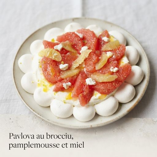 Pavlova with brocciu, grapefruit and honey