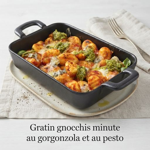 Quick gorgonzola and pesto gnocchi gratin