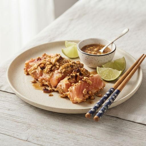 Half-cooked salmon with peanut crust