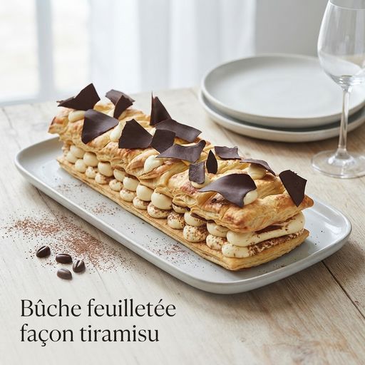 Tiramisu-style puff pastry log