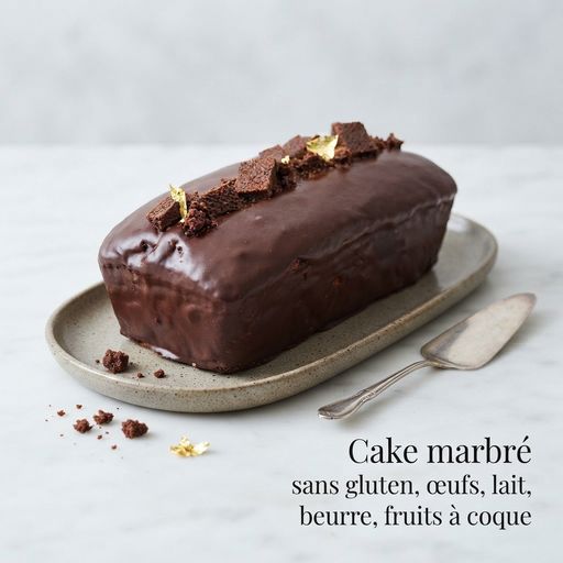 Cake marbré sans gluten, œufs, lait, beurre, fruits à coque