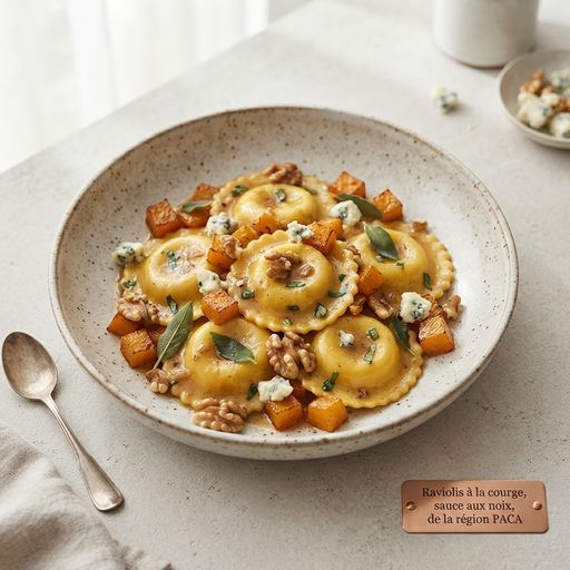 Raviolis à la courge, sauce aux noix, de la région PACA