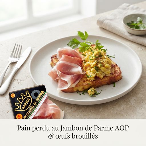 French toast with PDO Parma Ham & scrambled eggs