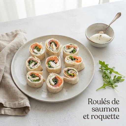 Salmon and arugula rolls