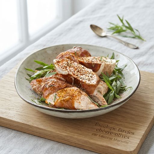 Goat cheese and olive stuffed chicken by Laurent Mariotte