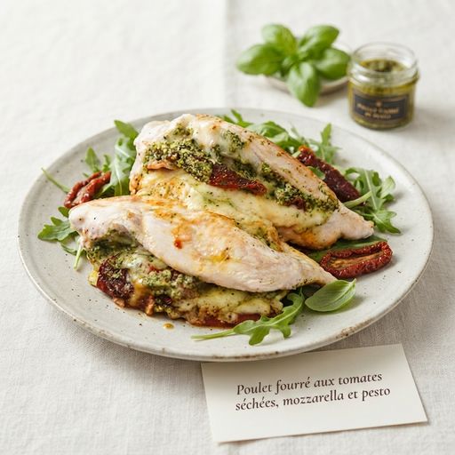 Chicken stuffed with sun-dried tomatoes, mozzarella and pesto