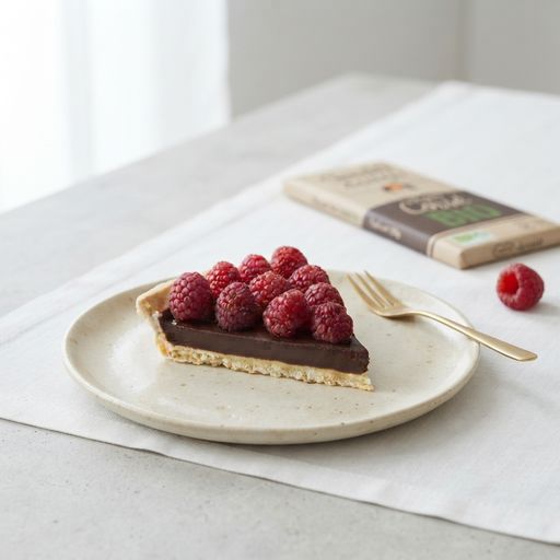 Intense dark chocolate and raspberry tart