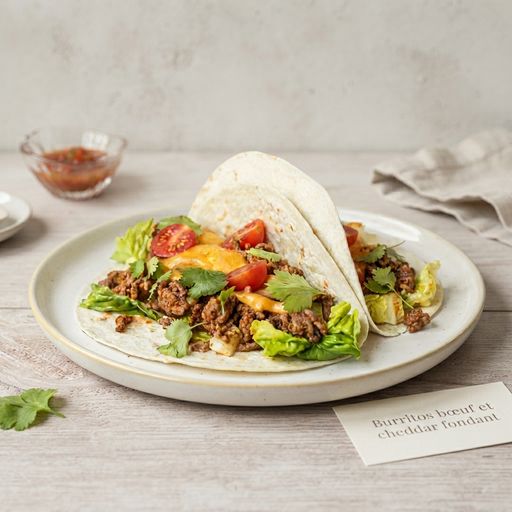 Beef and melted cheddar burritos