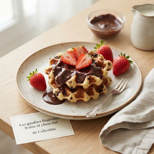 Célestine's strawberry and chocolate Liège waffles
