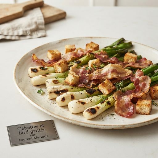 Grilled spring onions and bacon by Laurent Mariotte