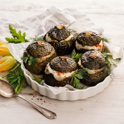 Three-cheese stuffed zucchini