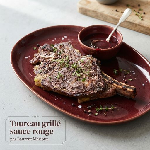 Grilled bull steak with red sauce by Laurent Mariotte