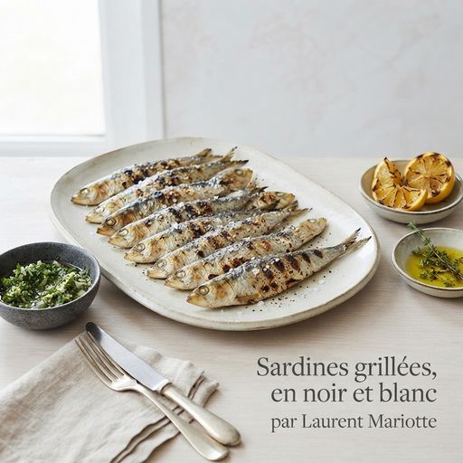 Grilled sardines, in black and white by Laurent Mariotte