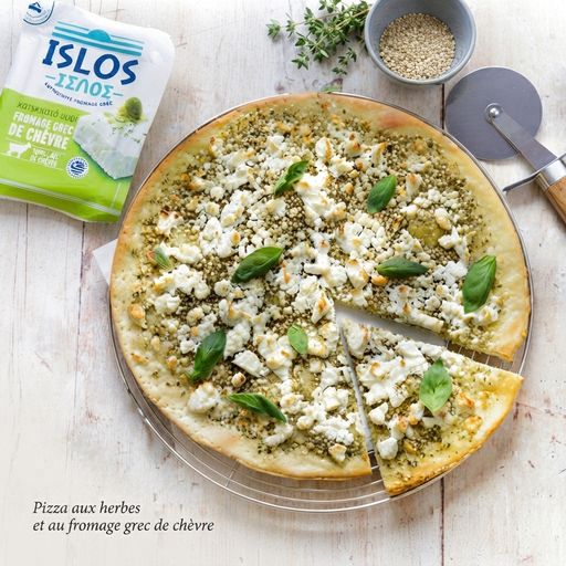 Herb and Greek goat cheese pizza