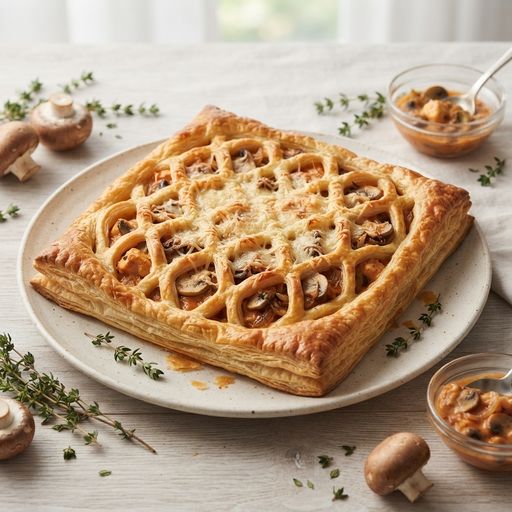 Chicken, mushroom and onion puff pastry