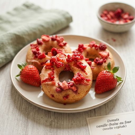 Baked vanilla-strawberry donuts (vegan recipe)