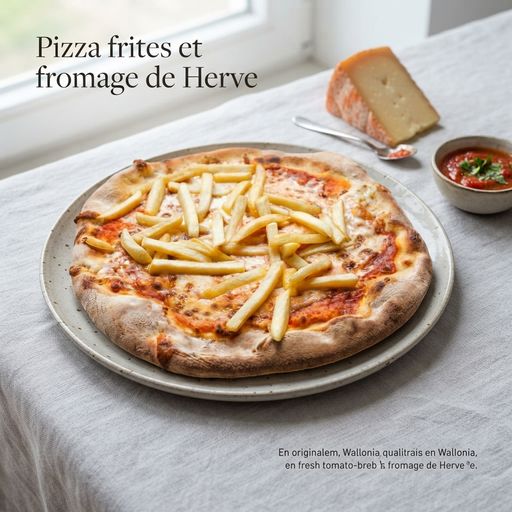 Fries and Herve cheese pizza