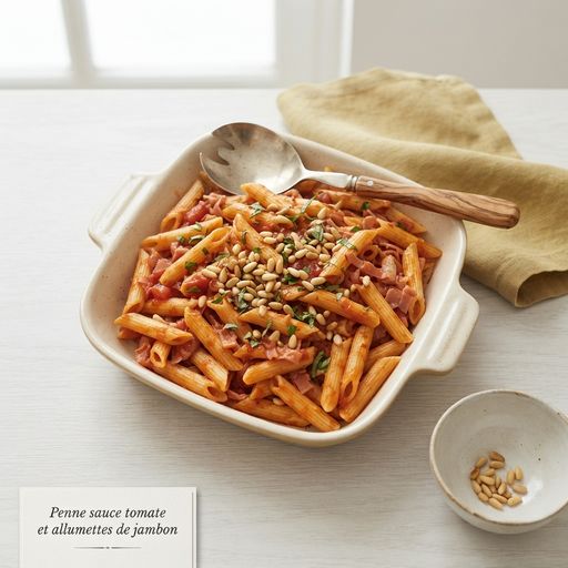 Penne sauce tomate et allumettes de jambon