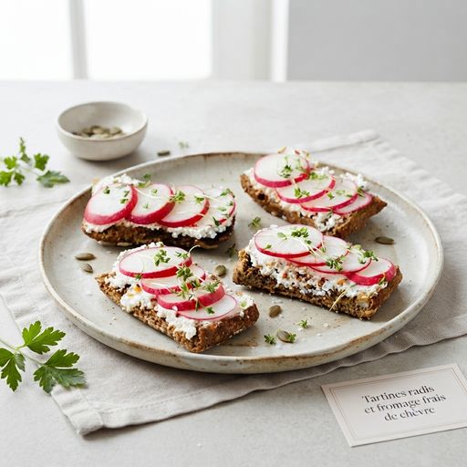Radish and goat cream cheese tartines