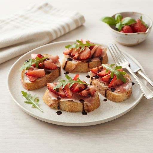 Strawberry, prosciutto, and balsamic vinegar tartines