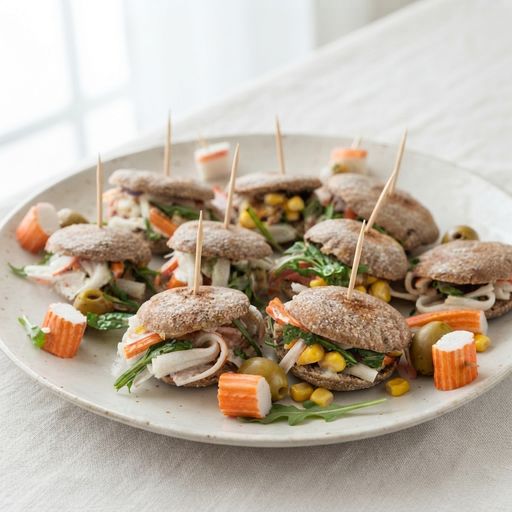 Barley flour batbout and surimi mini-sandwiches