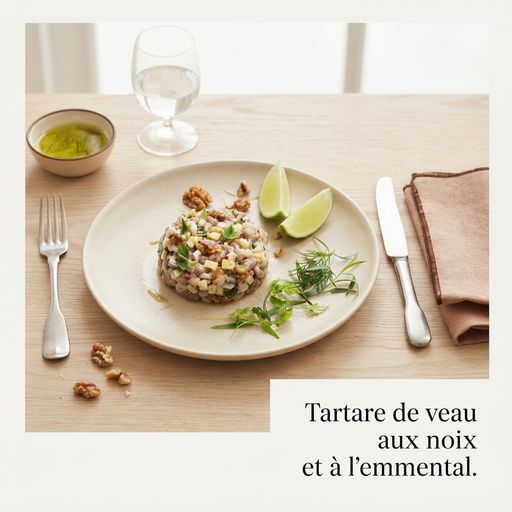 Veal tartare with walnuts and Emmental