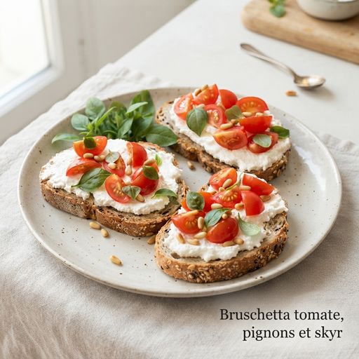 Tomato, pine nut and skyr bruschetta